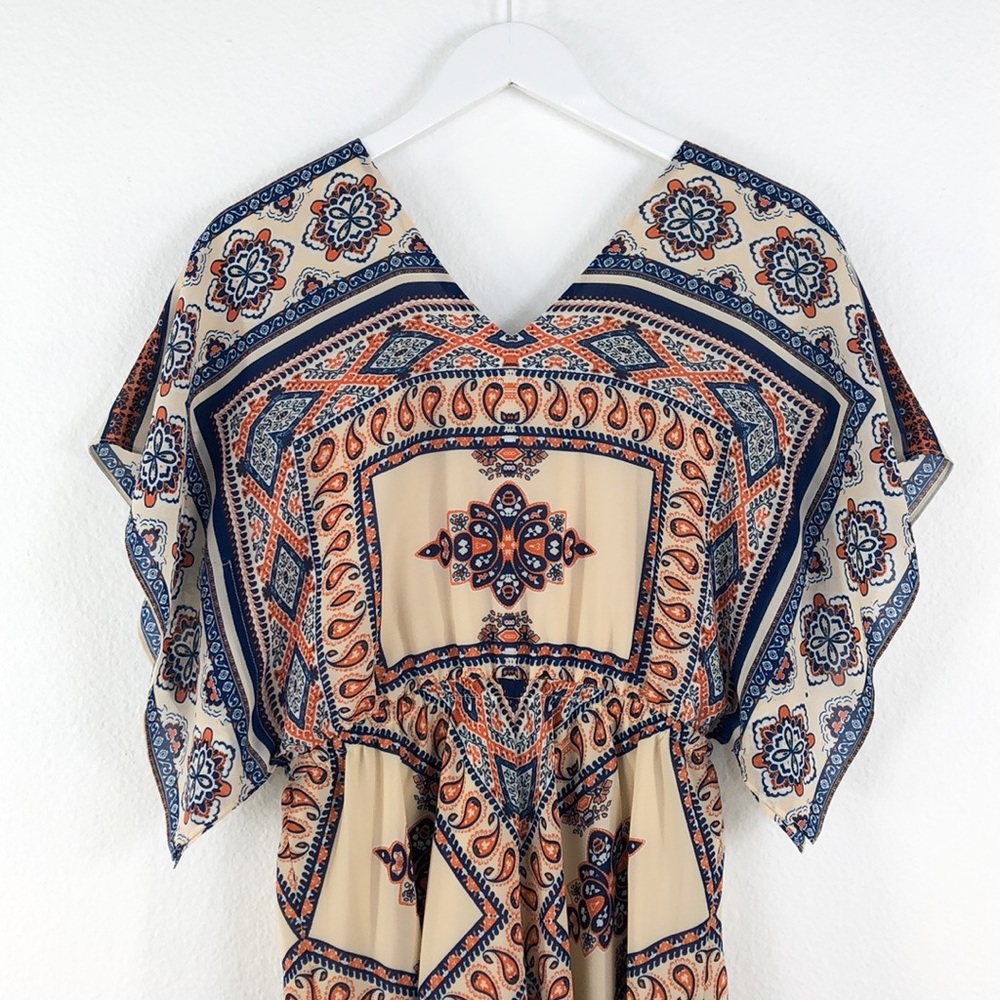 Moon River Blue Orange Handkerchief Print Dress - Picture 3 of 7